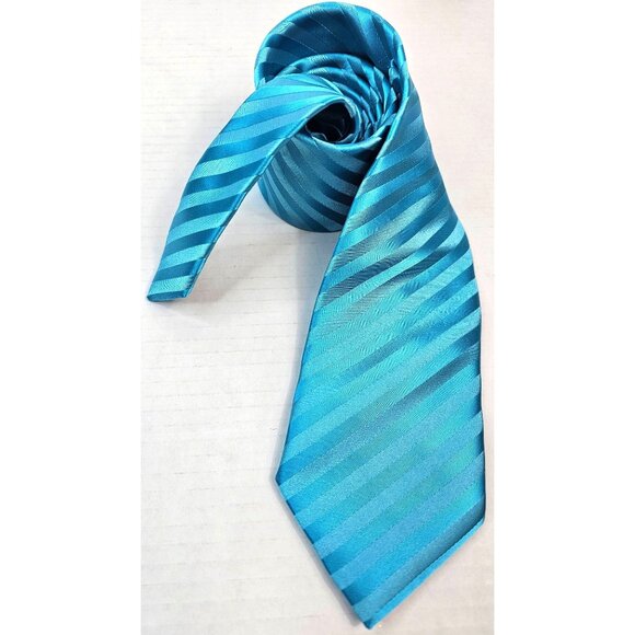 Puccini Aqua Blue Repp Handmade Tie 100% Microfiber For Men Business Formal - Picture 1 of 6